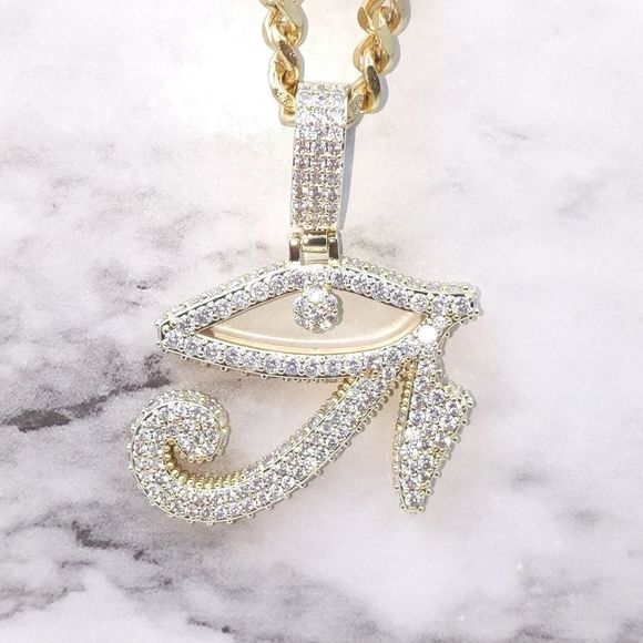 18" Cuban Chain & Gold Finish Eye of Horos Pendant - Picture 10 of 11